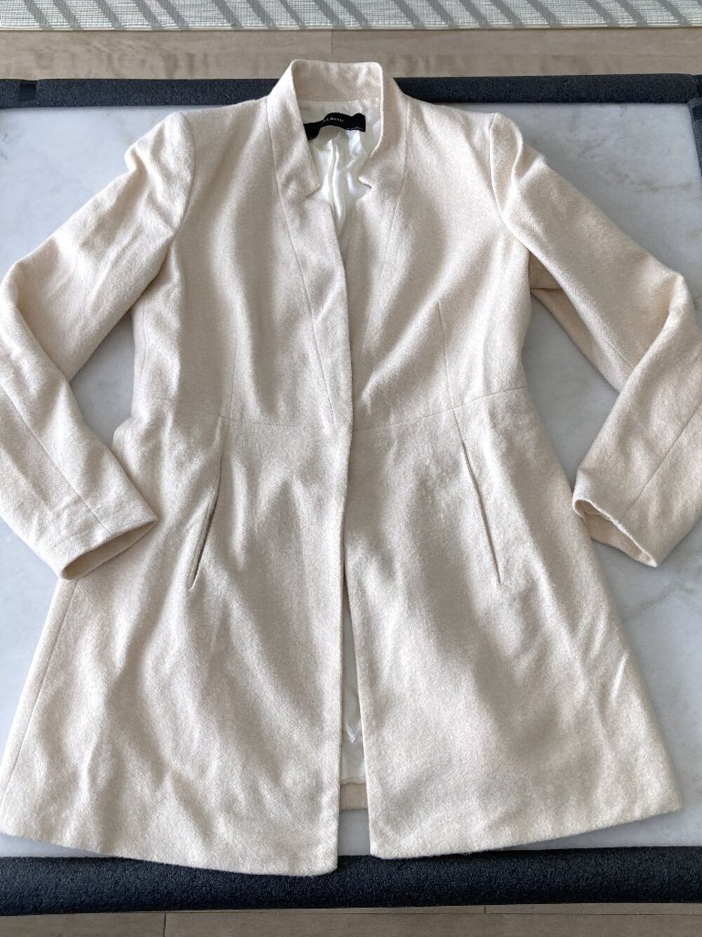 Zara long cream coat, minimalist style neutral beige cream (L)
